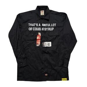 BNWT Awful Lot Of Cough Syrup Dickies Long Sleeve Button Up Shirt Black S